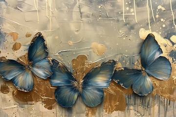 butterfly, gold and blue oil painting with thick brush strokes
