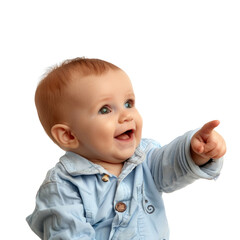 Lovey baby pointing to choose and press white background