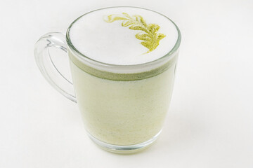 matcha cappuccino on the white