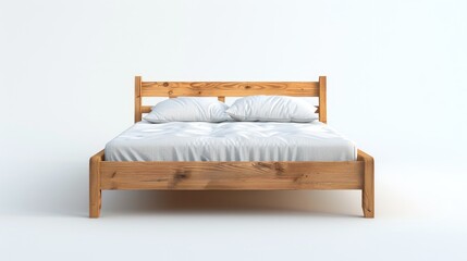 Isolated wooden bed with a mattress on a white background