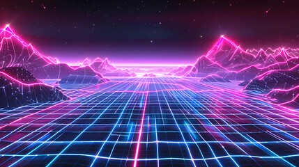 Glowing digital wavy landscape
