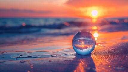 Photographs of glass balls at sunset during the summer