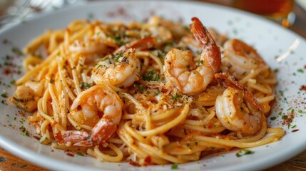 Restaurant serves shrimp pasta dish