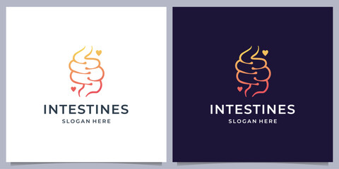 Healthy digestion logo design, intestine line concept with love health medical care.