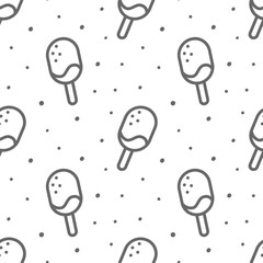 Seamless pattern ice cream on a stick. Vector on the white background. Simple sign. Line style. For package, fabric, textile, wrapping paper, clothes