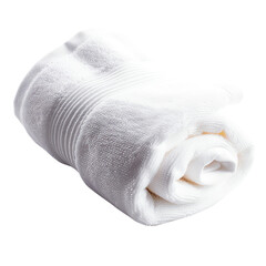 A neatly rolled white towel isolated on a white background. Ideal for spa, bathroom, or hotel...