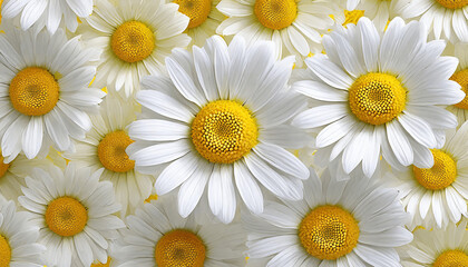 Obraz premium Texture of white daisies with a yellow center. Medicinal herbs for healthy drinks, herbal