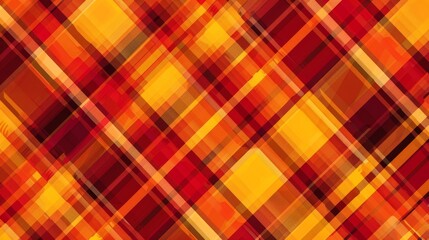 Seamless plaid pattern in vibrant autumn colors of red, orange, and yellow, ideal for seasonal designs and cozy textiles