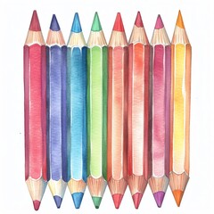 Pastel watercolor pencil clipart, stationary element, isolated on white background