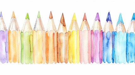 Stationary element pencil clipart, watercolor illustration, pastel colors, isolated on white background