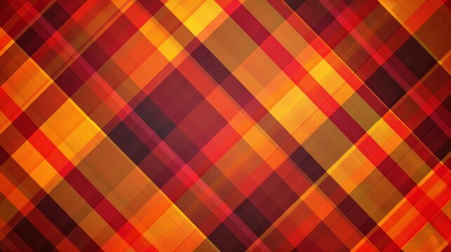 Seamless plaid pattern in vibrant autumn colors of red, orange, and yellow, ideal for seasonal designs and cozy textiles