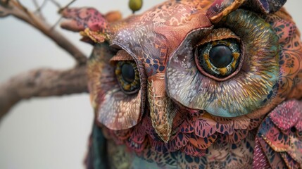 Naklejka premium Beautifully handmade owl textile art with precise detailing