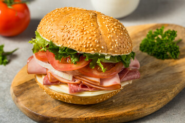 Homemade Deli Ham Sandwich on a Bun