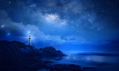 Lighthouse Under a Starry Night