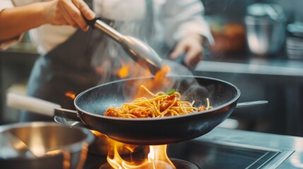 Chef cooking delicious food in a kitchen