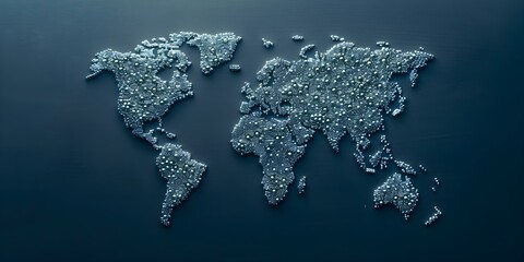 World Map Illuminated with Dark Blue Light Bulbs Signifying Global Energy Crisis. Concept Global Energy Crisis, World Map, Dark Blue Light Bulbs, Illuminated, Symbolism