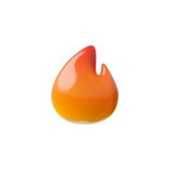 Glossy burning flame of fire 3D vector icon, bonfire or campfire emoji, realistic energy and power, hot or warm symbol