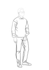 Fashion designer. Sketch of man in stylish clothes on white background