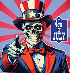  Uncle Sam's skeleton congratulating you on American Independence Day, July 4th