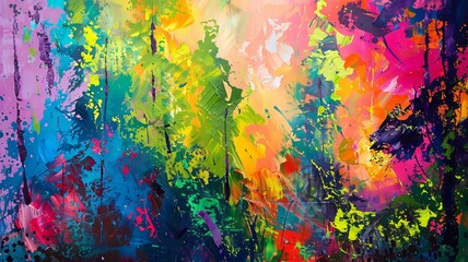 Obraz premium Vibrant Abstract Expressionist Painting with Bold Colors and Dynamic Brushstrokes