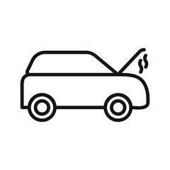 Broken car with open hood icon Black line art vector