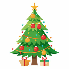 a decorated christmas tree on white background