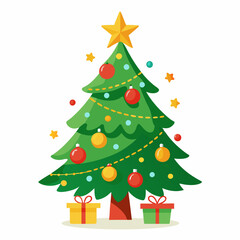 a decorated christmas tree on white background