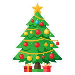 a decorated christmas tree on white background