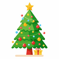 a decorated christmas tree on white background