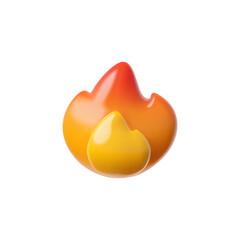 3D chat icon with fire flame on isolated background.