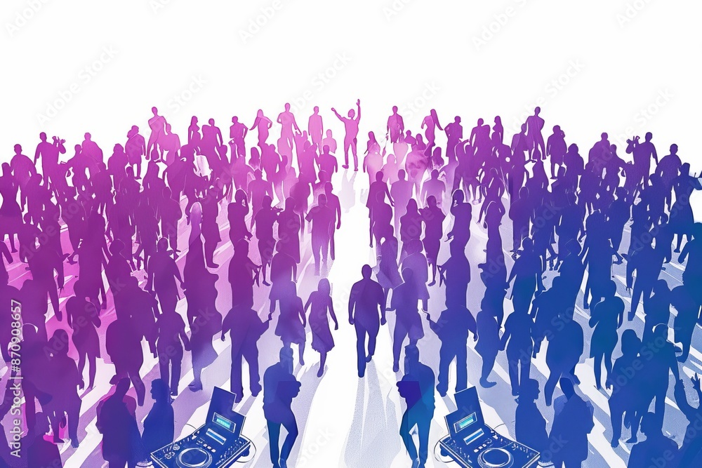 Aufkleber colorful illustration of a dj performing in front of a cheering crowd with abstract patterns