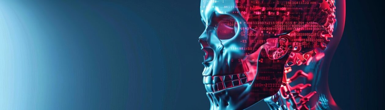 Cybersecurity skull with brute force attack side view depicting password security futuristic tone Splitcomplementary color scheme