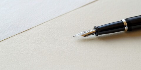 Fototapeta premium A fountain pen lies on a white paper or letter, close-up
