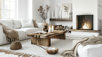 Cozy Scandinavian Style Living Room Interior with Modern and Minimalist Deco