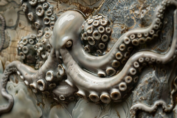 porcelain bas-relief depicting majestic tentacles. Generative AI