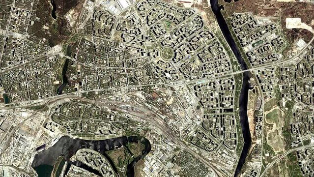 3D Aerial top drone view of the city of  Russia 