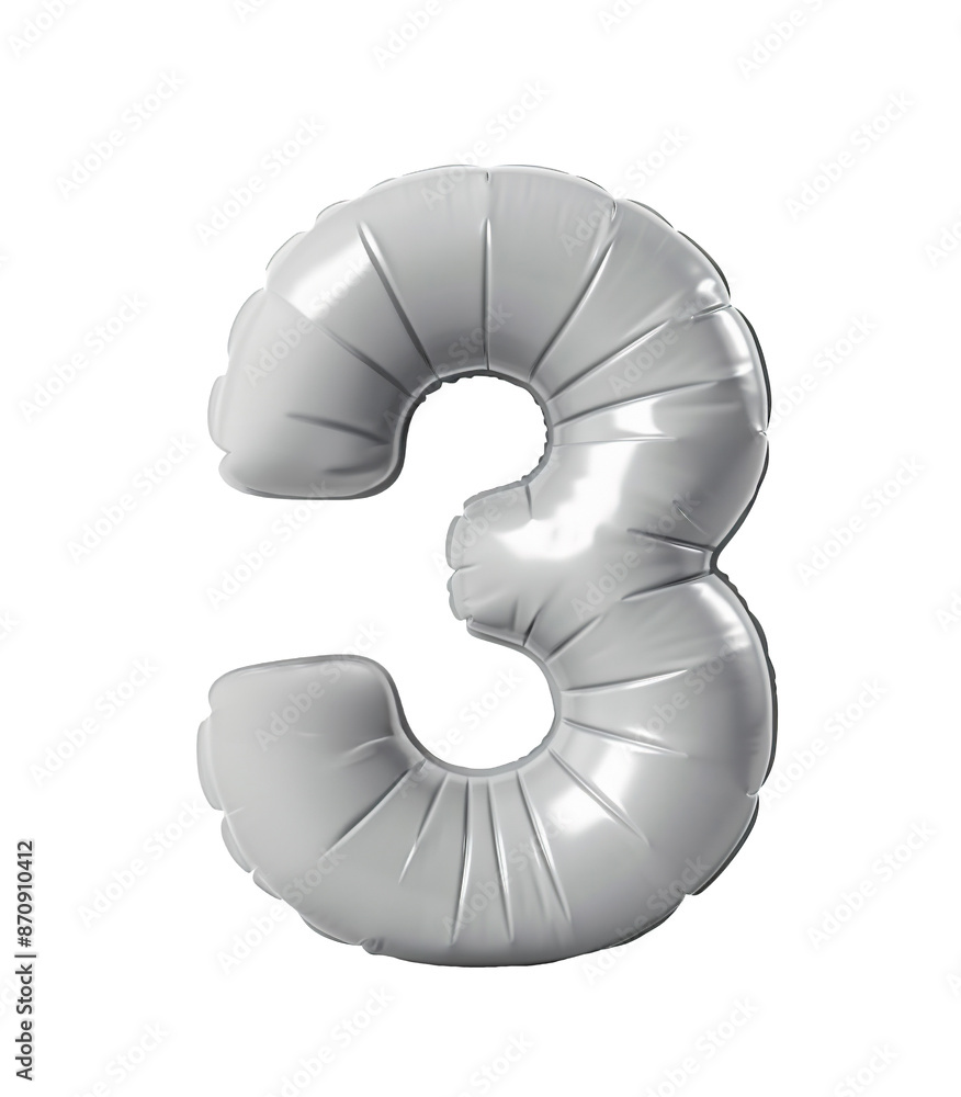 Fototapete ai generated photo with inflatable light gray color number 3. minimalistic balloon isolated on a tra