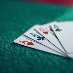 Ace cards lay on poker table background and selective focus 