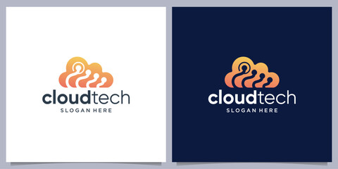 Creative Cloud tech logo, icon dot wireless database logo design.