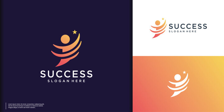 creative success people logo with right arrow concept design, reaching star dream.