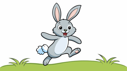 a hand drawing cute bunny hopping through a field