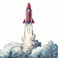 Obraz premium Ambitious Beginnings Rocket Launch Illustration for New Business Endeavors