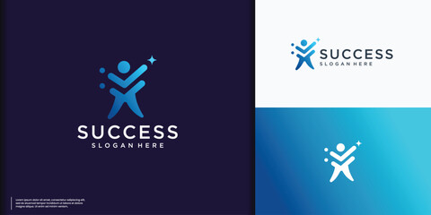 Creative business success People Logo design, human leadership icon symbol,reaching star logo element