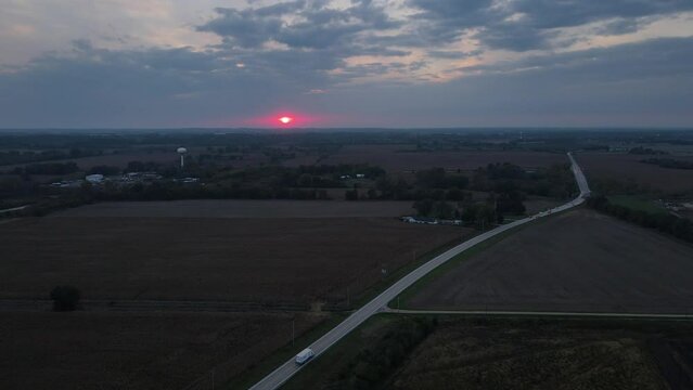 Sunset of a farm landscape. d-log footage 
