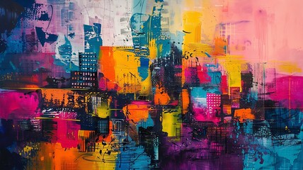 Fototapeta premium Vibrant Abstract Cityscape with Neon Colors