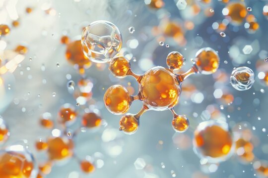 Macro shot of retinol molecules and their interaction with skin cells, visually representing the science behind the skincare ingredient.