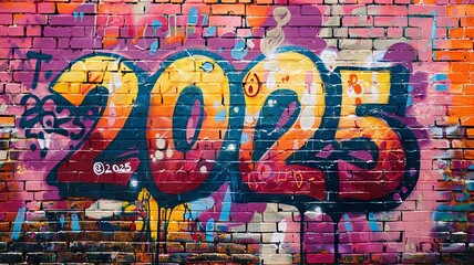Colorful Graffiti 2025 on a Brick Wall Street Art Mural