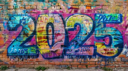 Fototapeta premium Vibrant Street Art: 2023 Graffiti on Urban Brick Wall