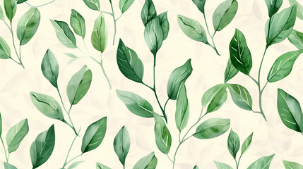 Fototapeta premium Watercolor Green Leaves Pattern.
