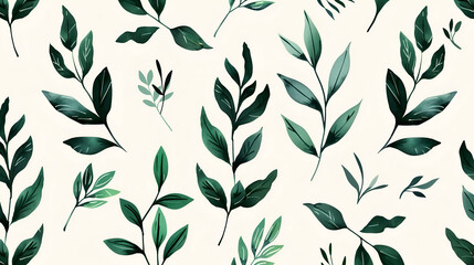 Fototapeta premium Seamless Pattern of Green Watercolor Leaves.